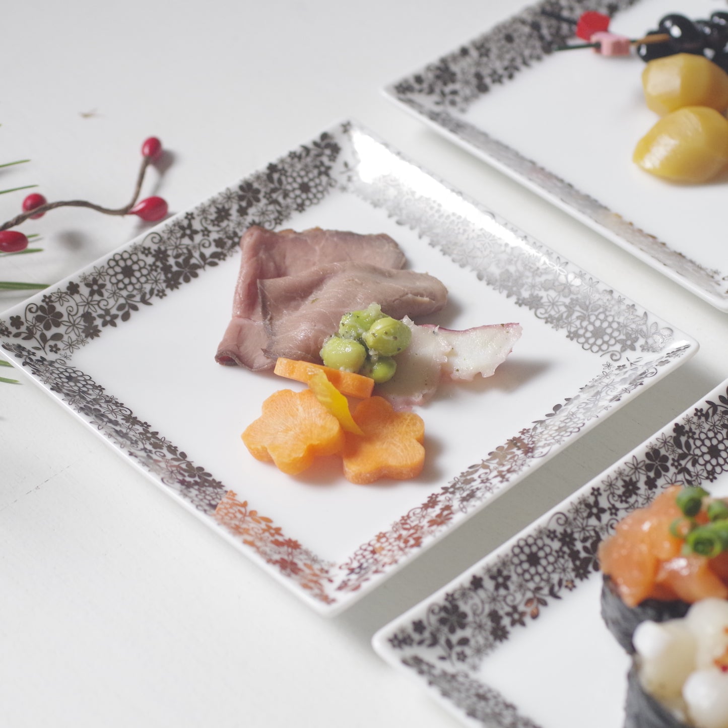 WEB限定/フローラ/スクエアプレートS/4枚/プラチナ/ECST051