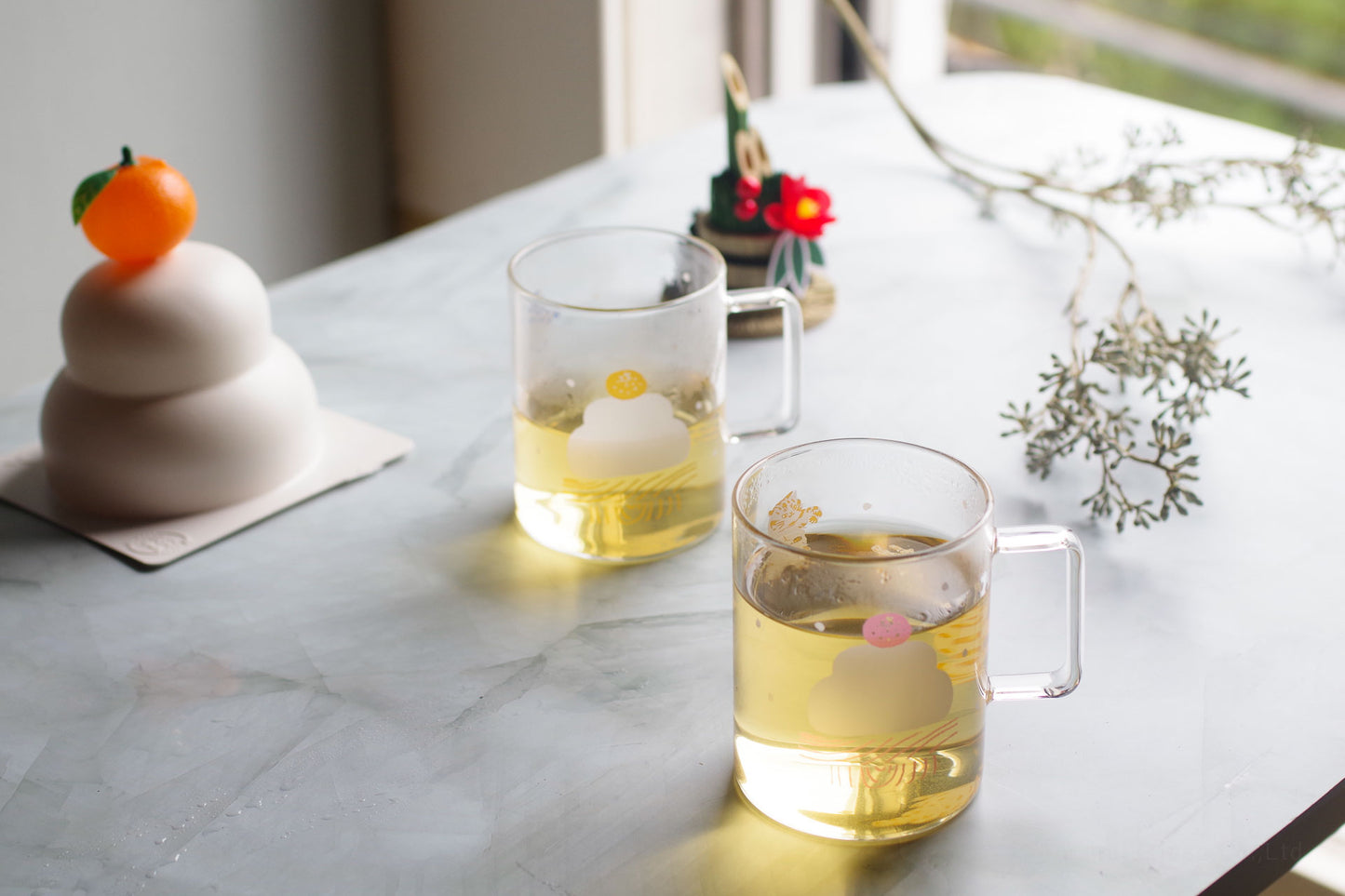 WEB限定／耐熱プリントマグ／鏡もち／ECA9-525（ネコブルー）