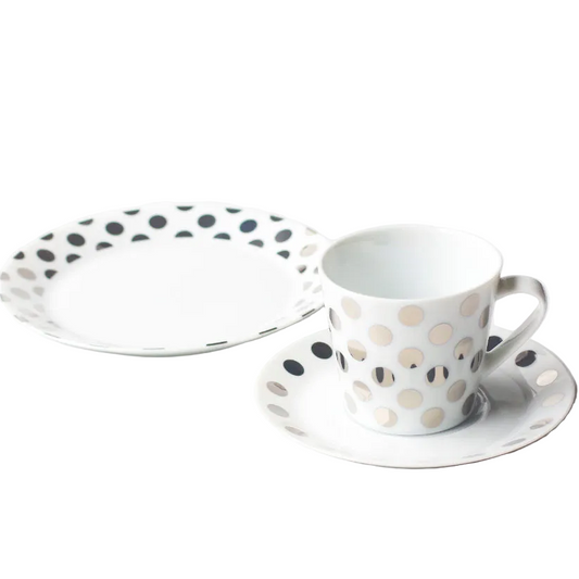 【早割40％オフ】WEB限定／ドット／ケーキとコーヒーのセット／プラチナ／磁器／ECST055