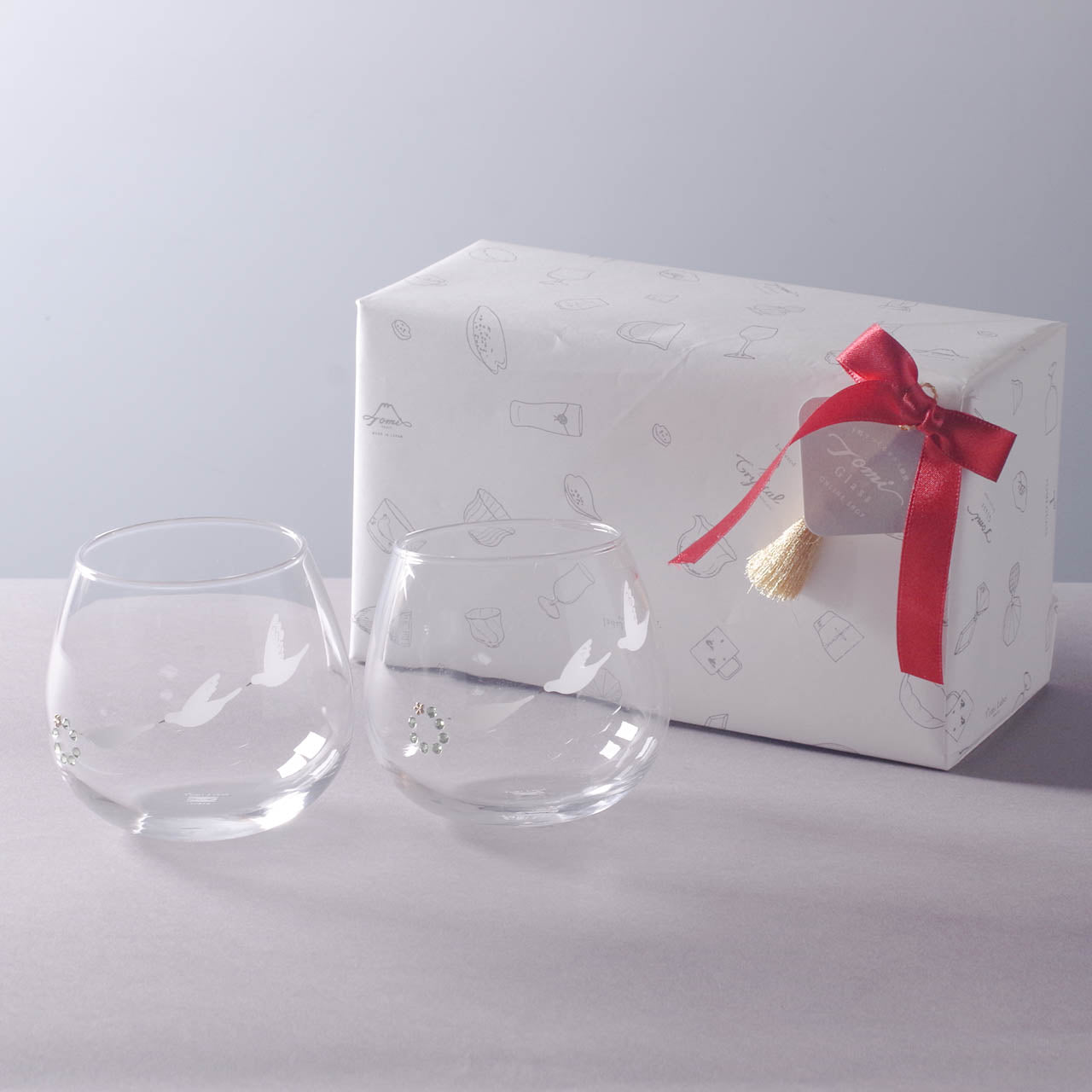 WEB限定／リース運ぶ白い鳥／ゆらゆらペアグラス／ECST068