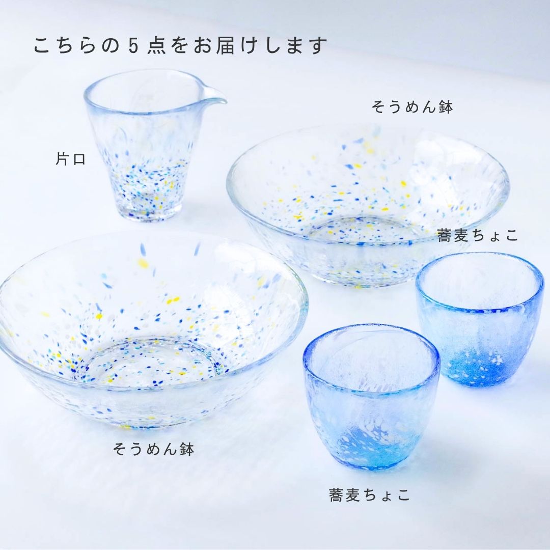 【送料無料】WEB限定／江戸硝子いきはりうみ／そうめん5点セット／ECST082
